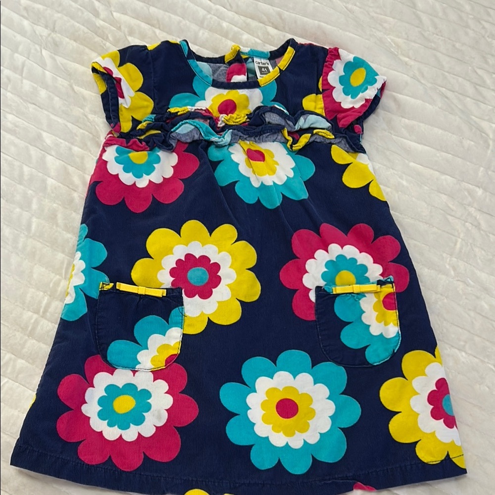 Girls' Navy Floral Casual Dress - Bright Multi Colors